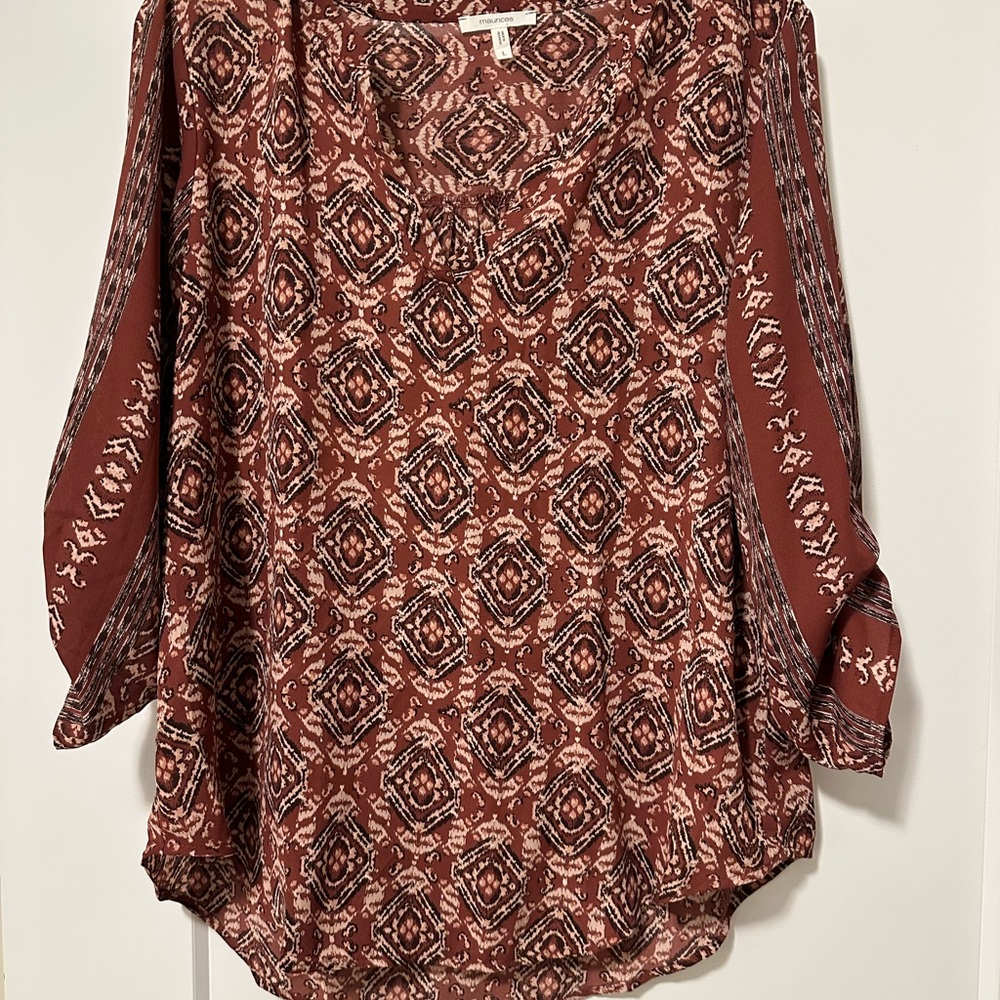Maurices Geometric Print Blouse - Rust and Cream